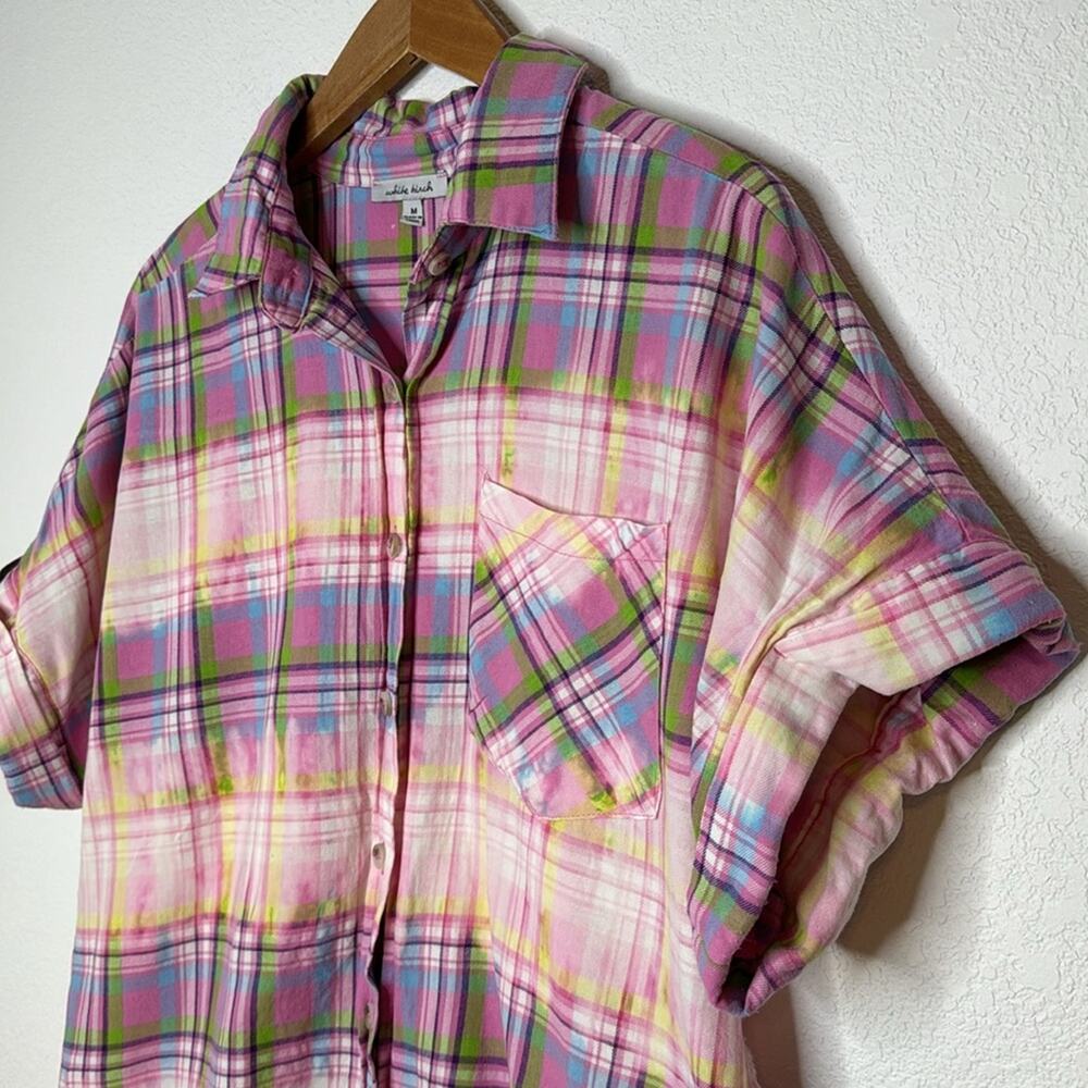 White Birch Womens Plaid Short Sleeve Frayed Tunic Top Size Medium Colorful - Picture 5 of 12